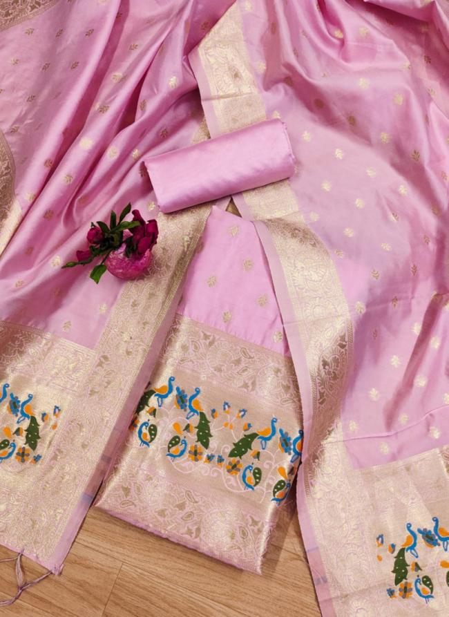 Banarasi Silk Baby Pink Festival Wear Weaving Dress Material
